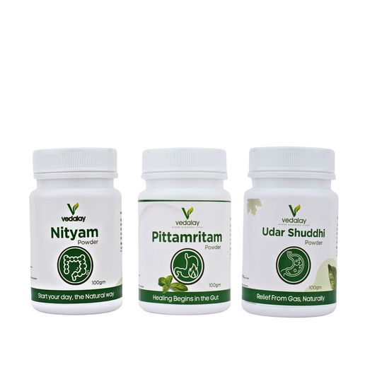 Vedalay Gut Rejuvenation Trio – Complete 3-Step Ayurvedic System for Detox, Digestion & Acidity Relief