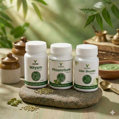 Vedalay Gut Rejuvenation Trio – Complete 3-Step Ayurvedic System for Detox, Digestion & Acidity Relief